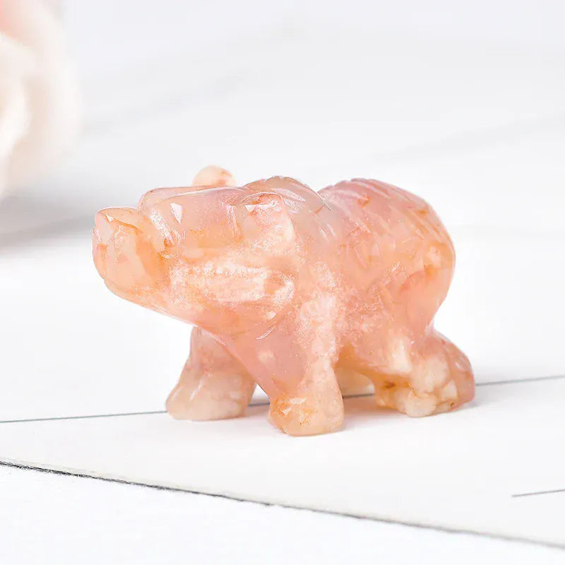 1PC Natural Crystal Bear Figurine Animals Stone Reiki Polished Crafts Small Decoration Home Decor Christmas Present Souvenir Clear Quartz Crystal + Quartz