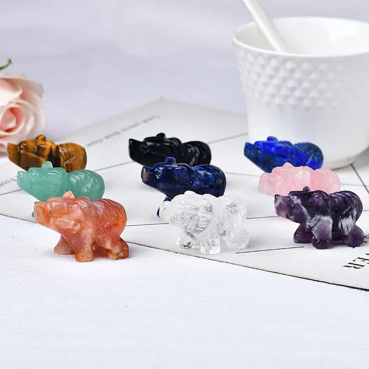 1PC Natural Crystal Bear Figurine Animals Stone Reiki Polished Crafts Small Decoration Home Decor Christmas Present Souvenir Clear Quartz Crystal + Quartz