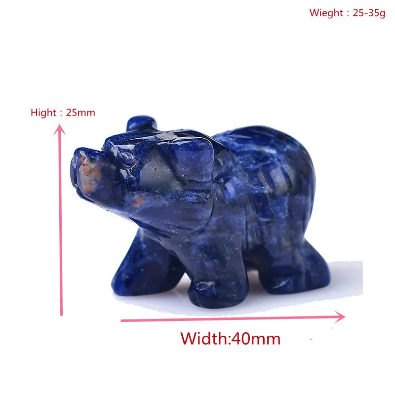 1PC Natural Crystal Bear Figurine Animals Stone Reiki Polished Crafts Small Decoration Home Decor Christmas Present Souvenir Sodalite Crystal + Quartz