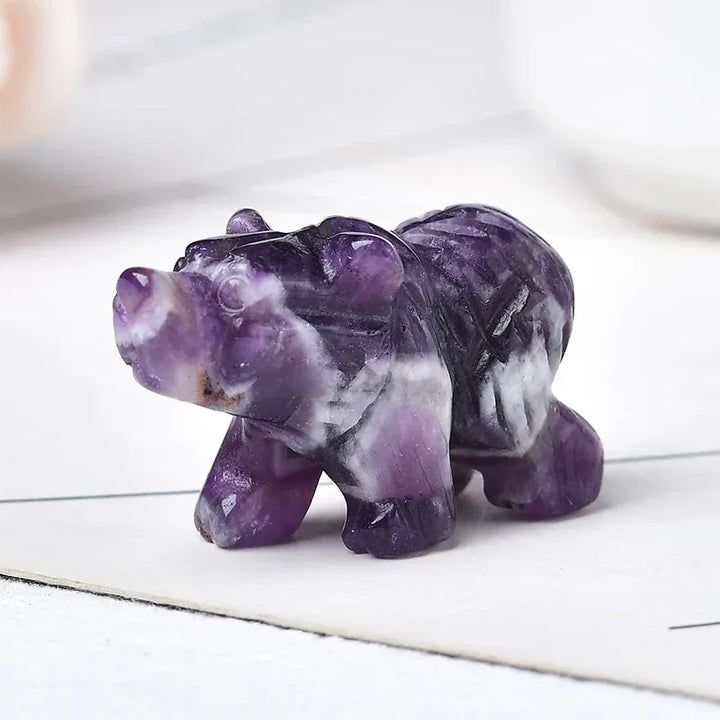 1PC Natural Crystal Bear Figurine Animals Stone Reiki Polished Crafts Small Decoration Home Decor Christmas Present Souvenir Sodalite Crystal + Quartz