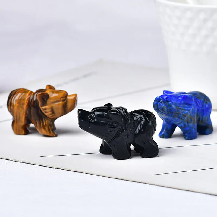 1PC Natural Crystal Bear Figurine Animals Stone Reiki Polished Crafts Small Decoration Home Decor Christmas Present Souvenir Sodalite Crystal + Quartz
