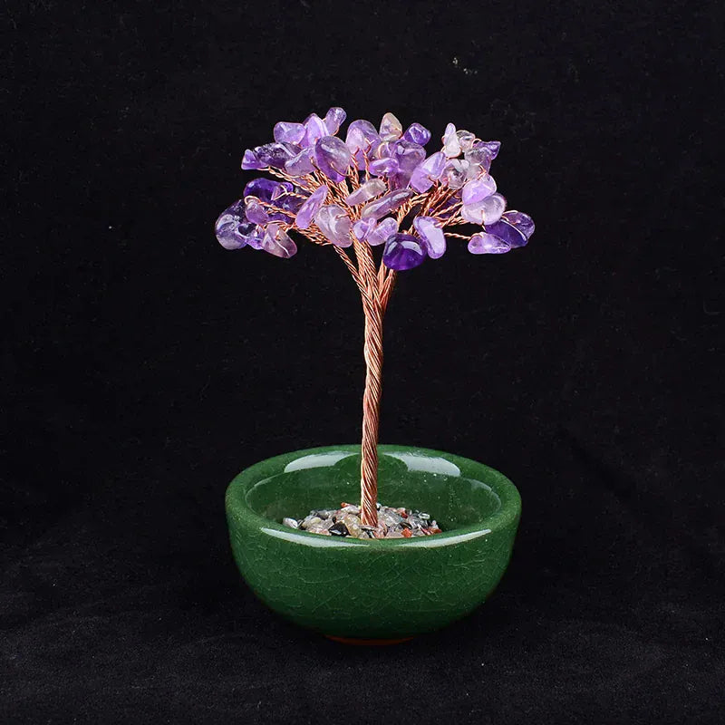 1PC Natural Crystal Bowl Tree Hand-made Gravel Agate Lucky Tree Reiki Healing Home Decoration Ornaments Souvenir Gift Amethyst / 1PC Crystal + Quartz