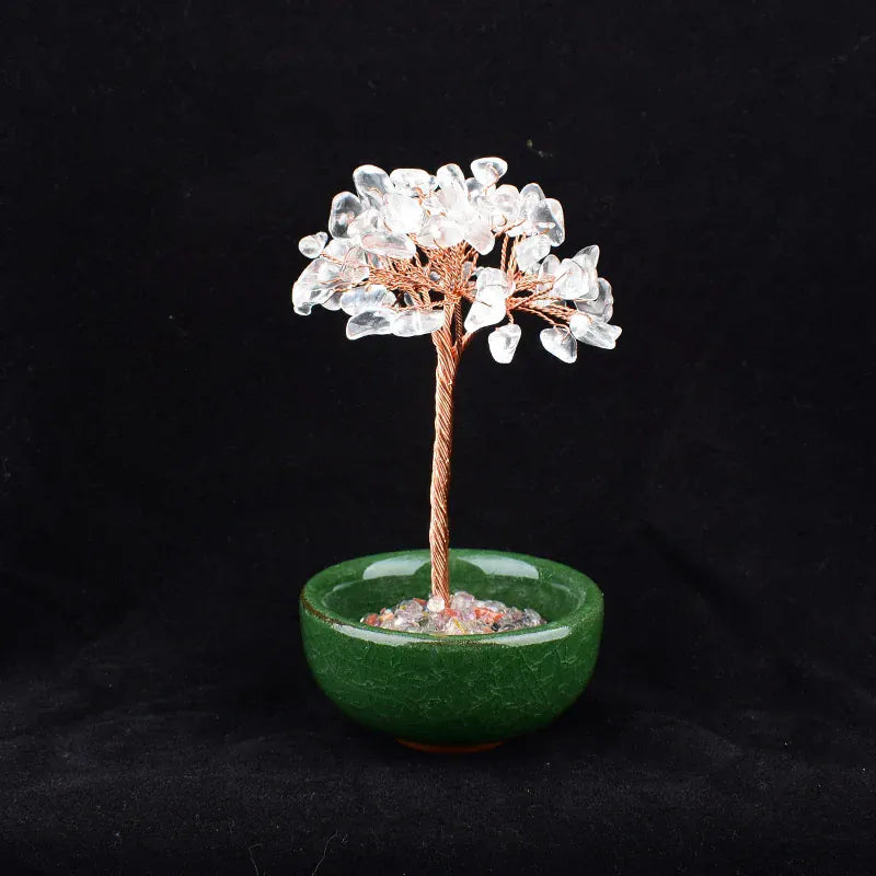 1PC Natural Crystal Bowl Tree Hand-made Gravel Agate Lucky Tree Reiki Healing Home Decoration Ornaments Souvenir Gift Clear Quartz / 1PC Crystal + Quartz