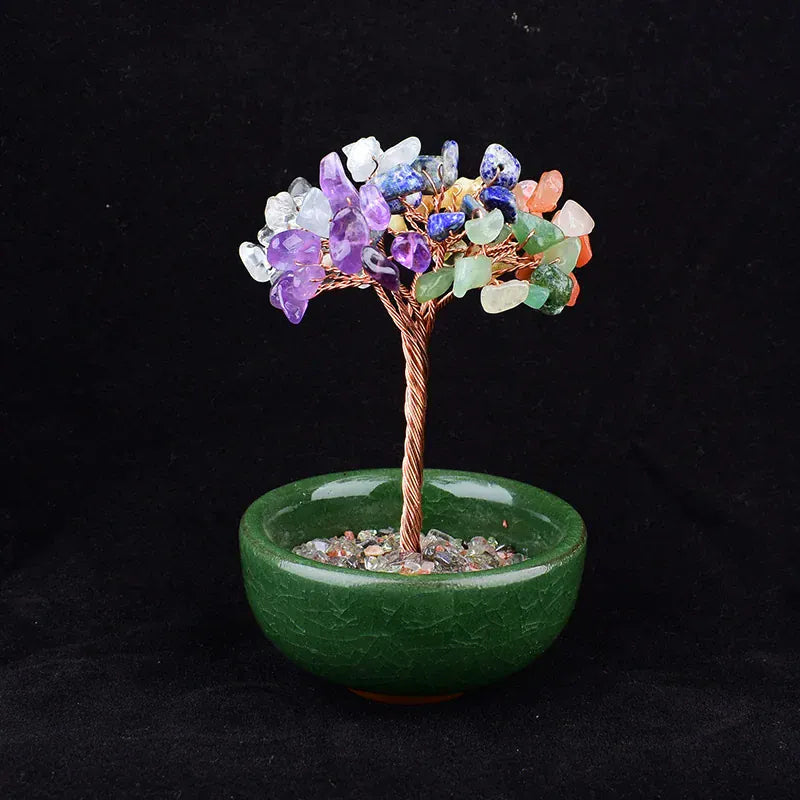 1PC Natural Crystal Bowl Tree Hand-made Gravel Agate Lucky Tree Reiki Healing Home Decoration Ornaments Souvenir Gift Colour Crystal / 1PC Crystal + Quartz