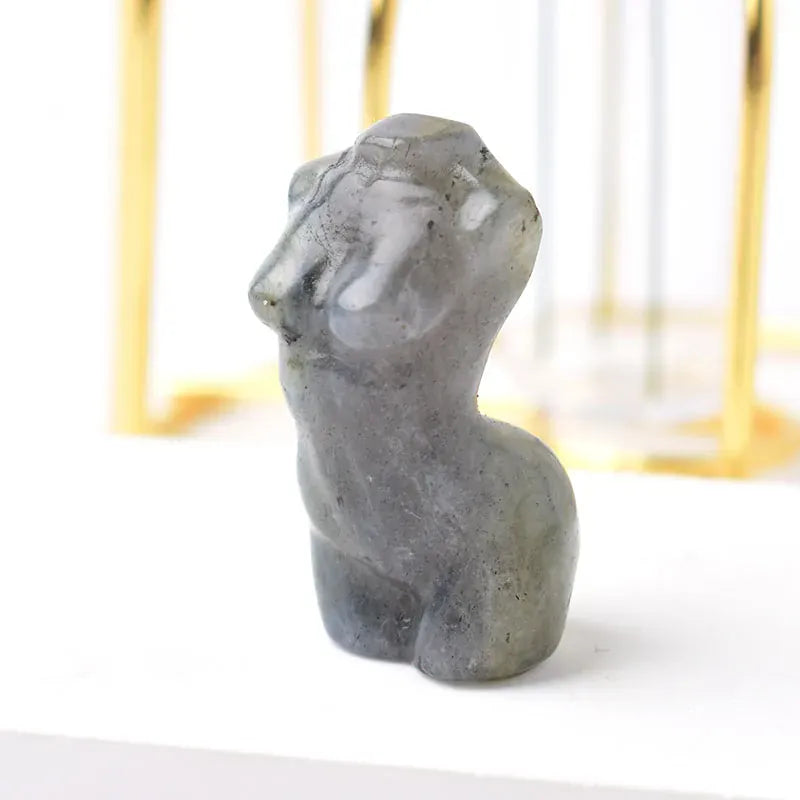 1PC Natural Crystal Carved Female Model Healing Crystal Figurines Reiki Gemstone Crafts Home Decoration Men and Women Gift Labradorite / 1Pc Crystal + Quartz