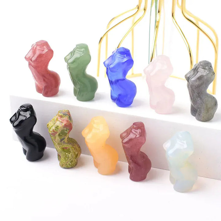 1PC Natural Crystal Carved Female Model Healing Crystal Figurines Reiki Gemstone Crafts Home Decoration Men and Women Gift Rose Quartz / 1Pc Crystal + Quartz