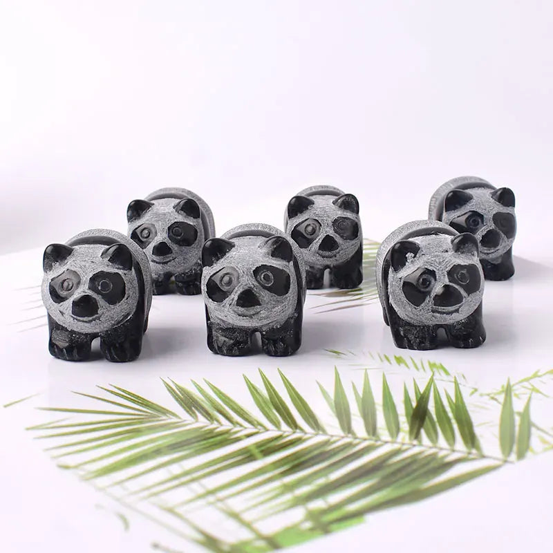 1Pc Natural Crystal Carved Obsidian China Bear Panda Figurine Animals Ornaments Crafts Small Decoration Home Decor Souvenir Obsidian panda / 1Pc Crystal + Quartz