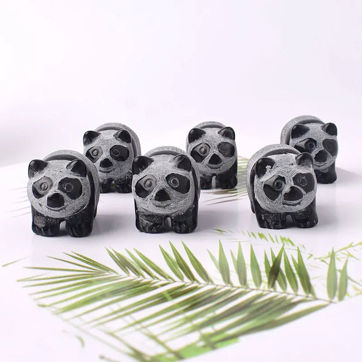 1Pc Natural Crystal Carved Obsidian China Bear Panda Figurine Animals Ornaments Crafts Small Decoration Home Decor Souvenir Obsidian panda / 1Pc Crystal + Quartz