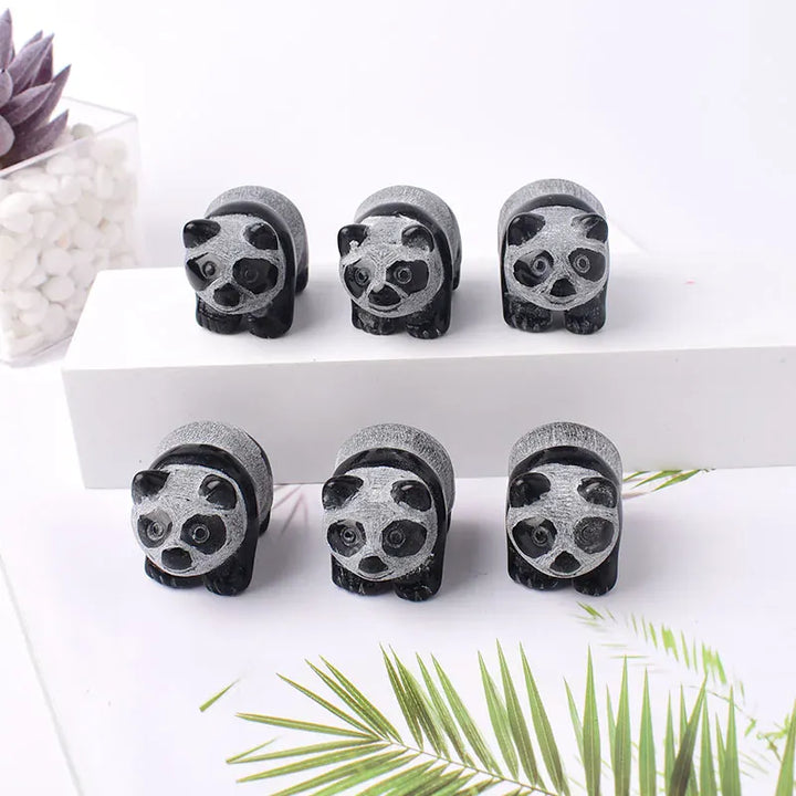 1Pc Natural Crystal Carved Obsidian China Bear Panda Figurine Animals Ornaments Crafts Small Decoration Home Decor Souvenir Obsidian panda / 1Pc Crystal + Quartz