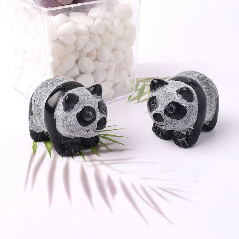 1Pc Natural Crystal Carved Obsidian China Bear Panda Figurine Animals Ornaments Crafts Small Decoration Home Decor Souvenir Obsidian panda / 1Pc Crystal + Quartz