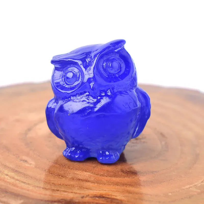 1PC Natural Crystal Carved Rose Quartz Owl Obsidian Animals Figurine Stone Crafts Small Decoration Home Decor Blue Opal / 1Pc Crystal + Quartz