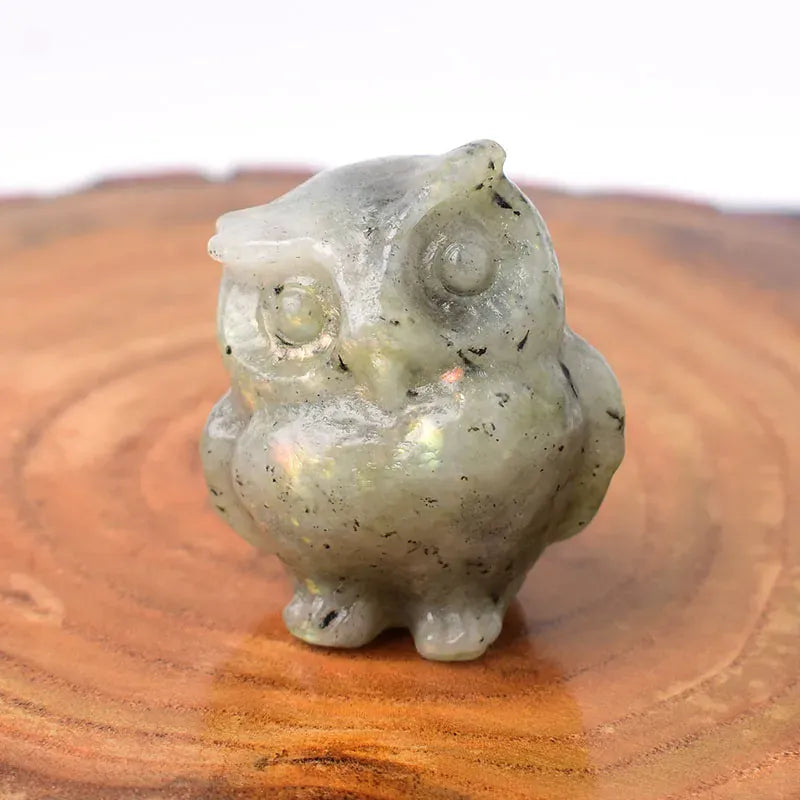 1PC Natural Crystal Carved Rose Quartz Owl Obsidian Animals Figurine Stone Crafts Small Decoration Home Decor Labradorite / 1Pc Crystal + Quartz