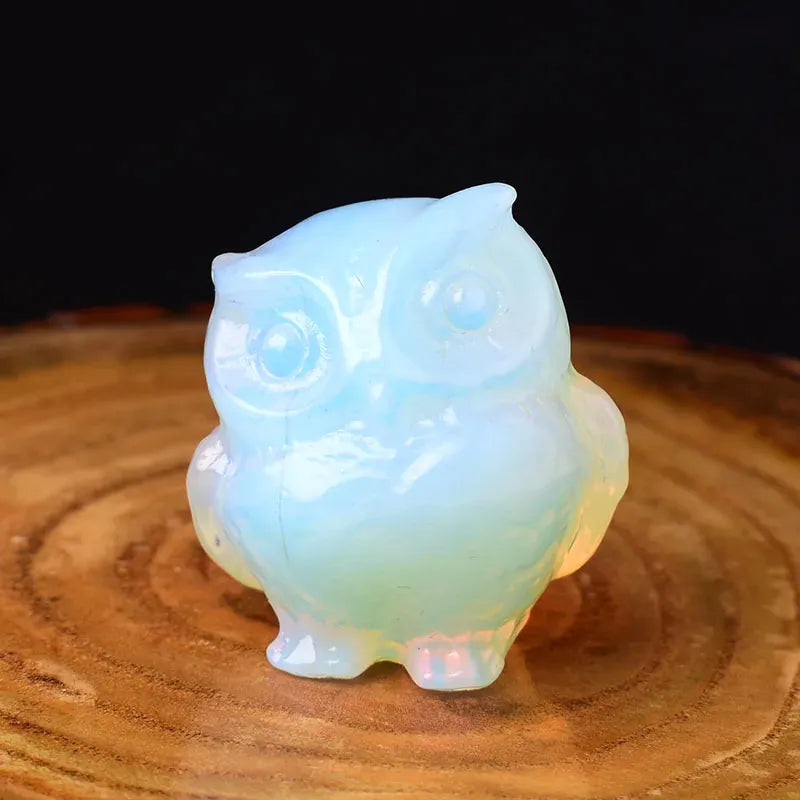 1PC Natural Crystal Carved Rose Quartz Owl Obsidian Animals Figurine Stone Crafts Small Decoration Home Decor Opal-K9 / 1Pc Crystal + Quartz