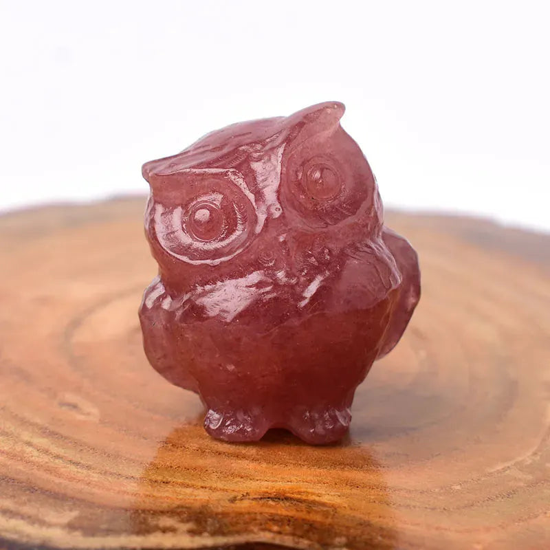 1PC Natural Crystal Carved Rose Quartz Owl Obsidian Animals Figurine Stone Crafts Small Decoration Home Decor Strawberry Quartz / 1Pc Crystal + Quartz