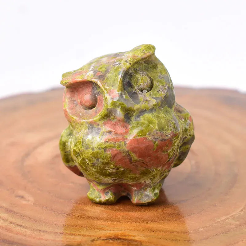 1PC Natural Crystal Carved Rose Quartz Owl Obsidian Animals Figurine Stone Crafts Small Decoration Home Decor Unakite / 1Pc Crystal + Quartz