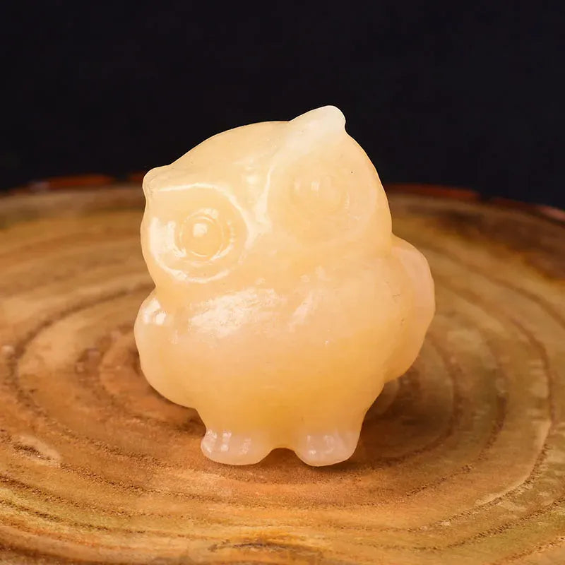 1PC Natural Crystal Carved Rose Quartz Owl Obsidian Animals Figurine Stone Crafts Small Decoration Home Decor Yellow Aventurine / 1Pc Crystal + Quartz