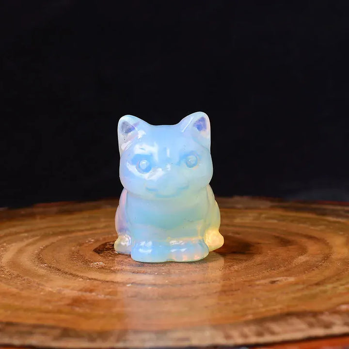 1PC Natural Crystal Carved Sit Cat Healing Stone Crystal Figurines Reiki Gemstone Crafts Home Decoration Children DIY Gift Green Aventurine / 1Pc Crystal + Quartz