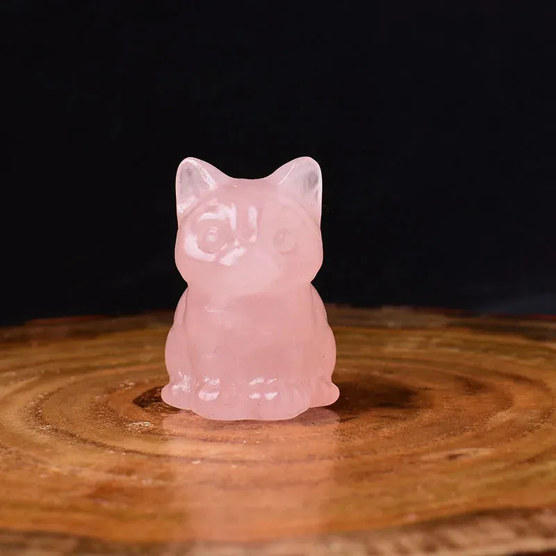 1PC Natural Crystal Carved Sit Cat Healing Stone Crystal Figurines Reiki Gemstone Crafts Home Decoration Children DIY Gift Green Aventurine / 1Pc Crystal + Quartz