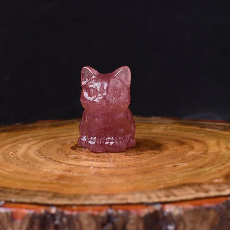 1PC Natural Crystal Carved Sit Cat Healing Stone Crystal Figurines Reiki Gemstone Crafts Home Decoration Children DIY Gift Opal-K9 / 1Pc Crystal + Quartz