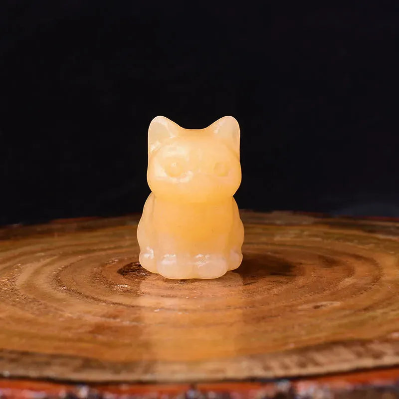 1PC Natural Crystal Carved Sit Cat Healing Stone Crystal Figurines Reiki Gemstone Crafts Home Decoration Children DIY Gift Opal-K9 / 1Pc Crystal + Quartz