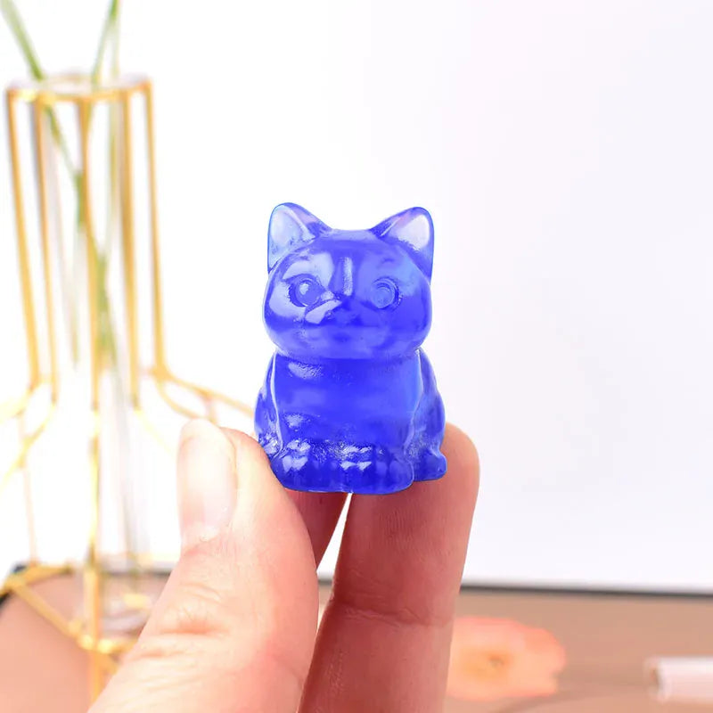 1PC Natural Crystal Carved Sit Cat Healing Stone Crystal Figurines Reiki Gemstone Crafts Home Decoration Children DIY Gift Rose Quartz / 1Pc Crystal + Quartz