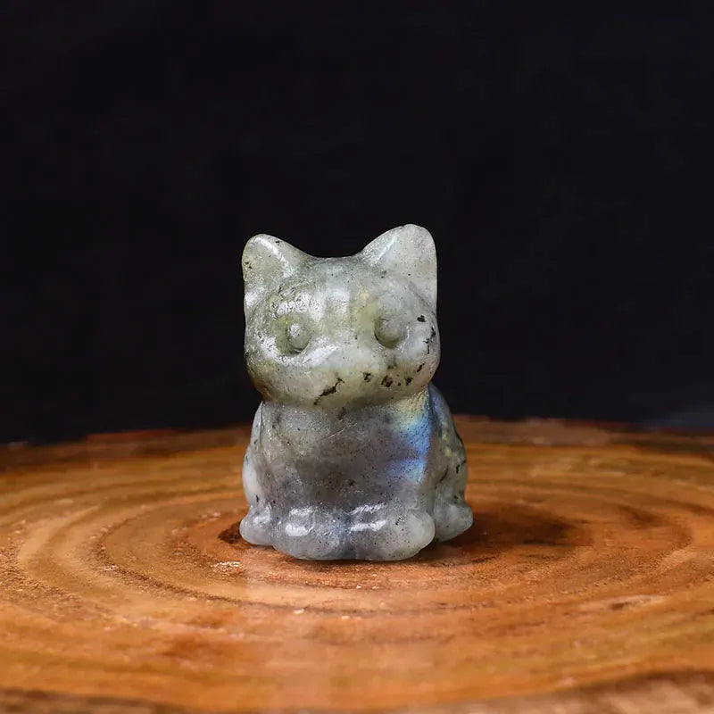 1PC Natural Crystal Carved Sit Cat Healing Stone Crystal Figurines Reiki Gemstone Crafts Home Decoration Children DIY Gift Strawberry Quartz / 1Pc Crystal + Quartz