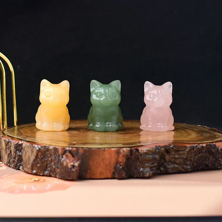 1PC Natural Crystal Carved Sit Cat Healing Stone Crystal Figurines Reiki Gemstone Crafts Home Decoration Children DIY Gift Strawberry Quartz / 1Pc Crystal + Quartz