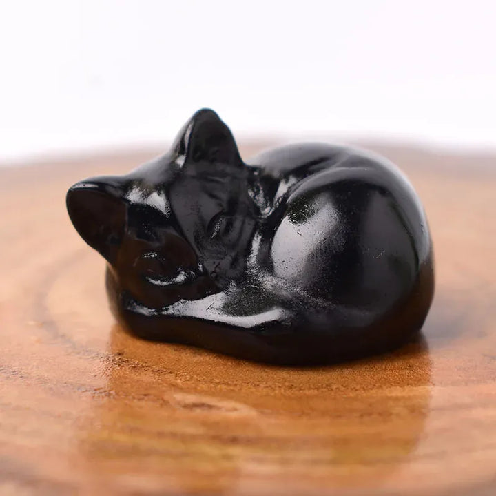 1PC Natural Crystal Carved Sleep Cat Healing Stone Figurines Reiki Gemstone Crafts Home Decoration Children DIY Gift Yellow Aventurine / 1Pc Crystal + Quartz