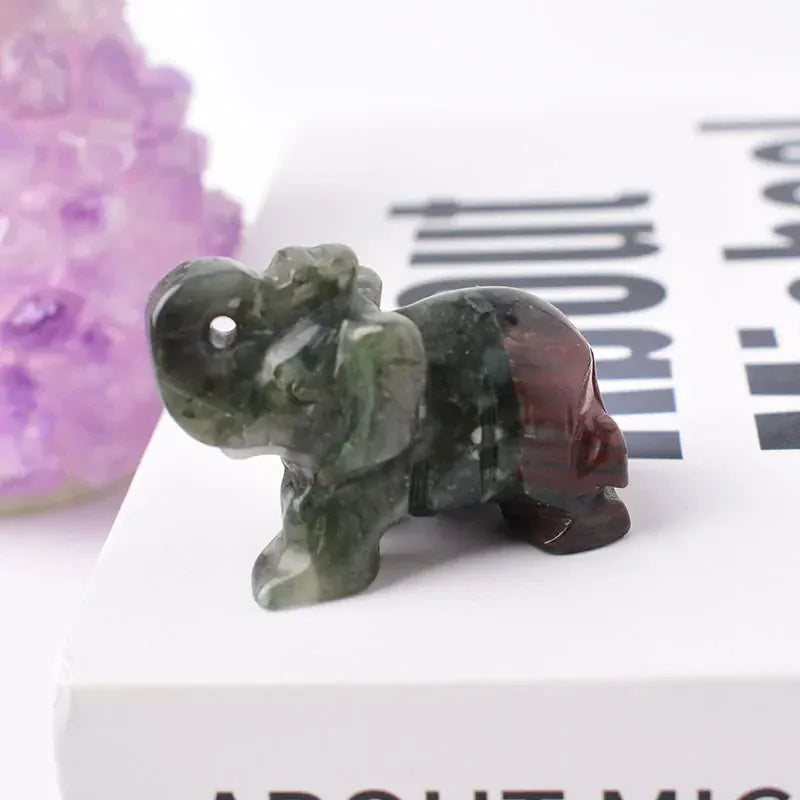 1PC Natural Crystal Clear Quartz Elephant Amethyst Obsidian Animals Stone Crafts Small Decoration Home Decor Christmas Present African stone / 1.5inch Crystal + Quartz