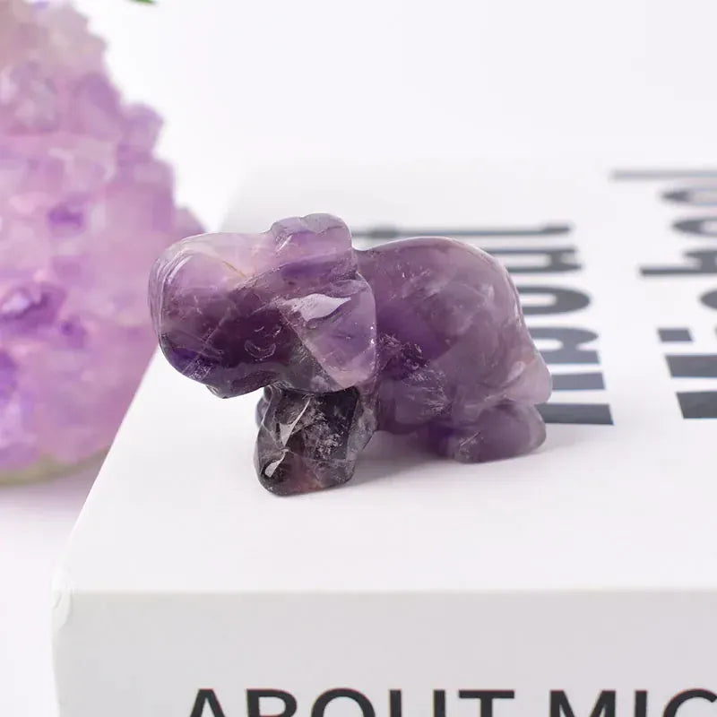 1PC Natural Crystal Clear Quartz Elephant Amethyst Obsidian Animals Stone Crafts Small Decoration Home Decor Christmas Present Amethyst / 1.5inch Crystal + Quartz