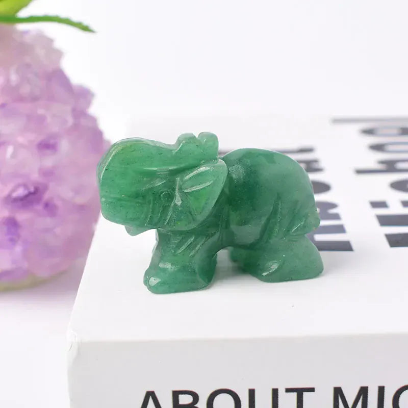 1PC Natural Crystal Clear Quartz Elephant Amethyst Obsidian Animals Stone Crafts Small Decoration Home Decor Christmas Present Aventurine / 1.5inch Crystal + Quartz