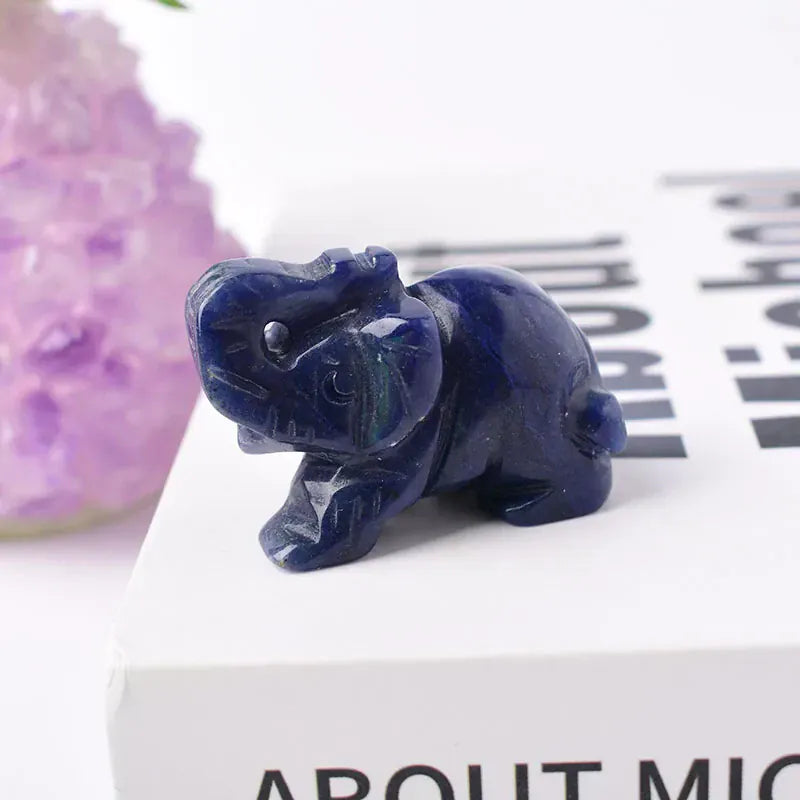 1PC Natural Crystal Clear Quartz Elephant Amethyst Obsidian Animals Stone Crafts Small Decoration Home Decor Christmas Present Blue Jade / 1.5inch Crystal + Quartz