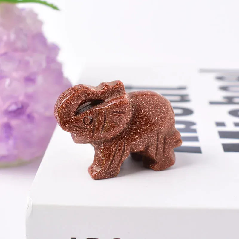 1PC Natural Crystal Clear Quartz Elephant Amethyst Obsidian Animals Stone Crafts Small Decoration Home Decor Christmas Present Gold Sandstone-K9 / 1.5inch Crystal + Quartz