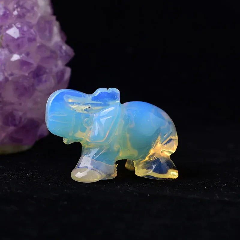 1PC Natural Crystal Clear Quartz Elephant Amethyst Obsidian Animals Stone Crafts Small Decoration Home Decor Christmas Present Opal-K9 / 1.5inch Crystal + Quartz