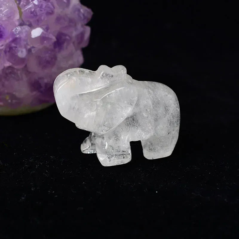 1PC Natural Crystal Clear Quartz Elephant Amethyst Obsidian Animals Stone Crafts Small Decoration Home Decor Christmas Present Rock Crystal Quartz / 1.5inch Crystal + Quartz