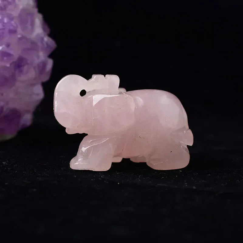 1PC Natural Crystal Clear Quartz Elephant Amethyst Obsidian Animals Stone Crafts Small Decoration Home Decor Christmas Present Rose Quartz / 1.5inch Crystal + Quartz