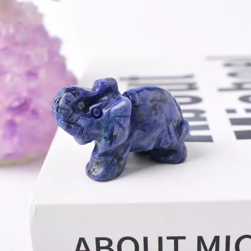 1PC Natural Crystal Clear Quartz Elephant Amethyst Obsidian Animals Stone Crafts Small Decoration Home Decor Christmas Present Sodalite / 1.5inch Crystal + Quartz
