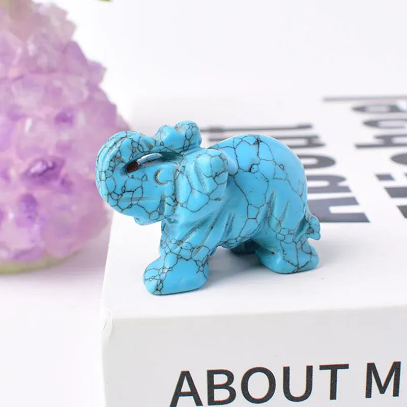 1PC Natural Crystal Clear Quartz Elephant Amethyst Obsidian Animals Stone Crafts Small Decoration Home Decor Christmas Present Turquoioses-K9 / 1.5inch Crystal + Quartz