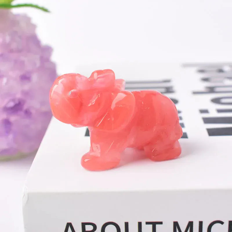 1PC Natural Crystal Clear Quartz Elephant Amethyst Obsidian Animals Stone Crafts Small Decoration Home Decor Christmas Present Watermelon red-K9 / 1.5inch Crystal + Quartz