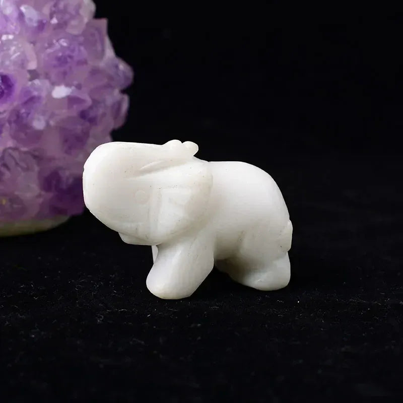1PC Natural Crystal Clear Quartz Elephant Amethyst Obsidian Animals Stone Crafts Small Decoration Home Decor Christmas Present White Jade / 1.5inch Crystal + Quartz