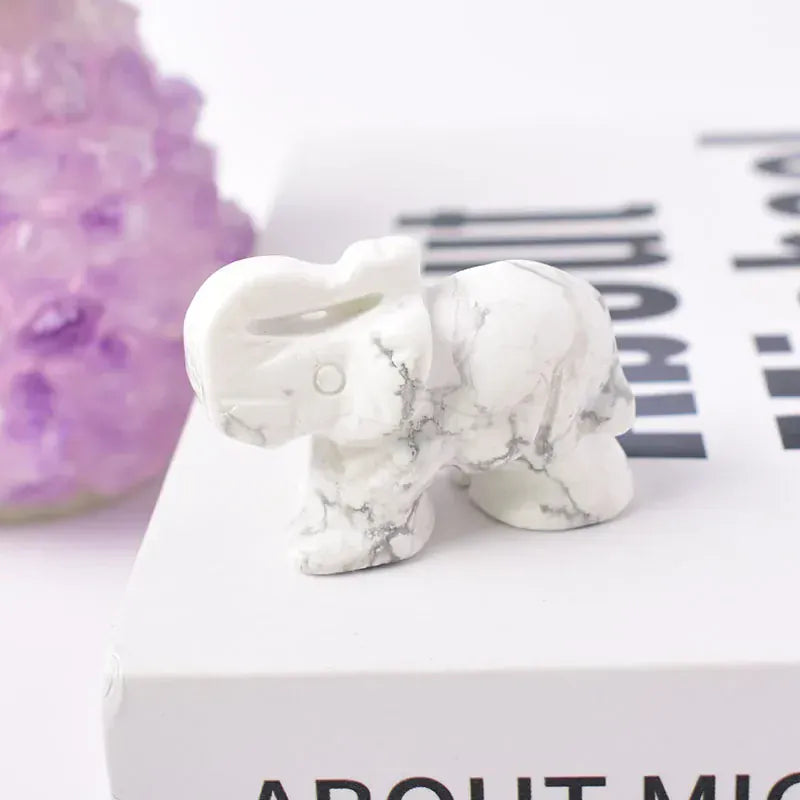 1PC Natural Crystal Clear Quartz Elephant Amethyst Obsidian Animals Stone Crafts Small Decoration Home Decor Christmas Present White Turquoise / 1.5inch Crystal + Quartz