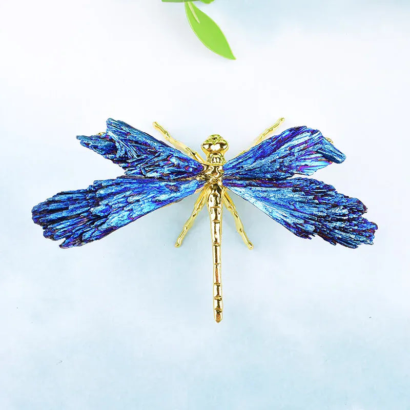 1Pc Natural Crystal Electroplating Aura Tourmaline Handmade Dragonfly Animals Ornaments DIY Gift For Home Decoration Golden Crystal + Quartz