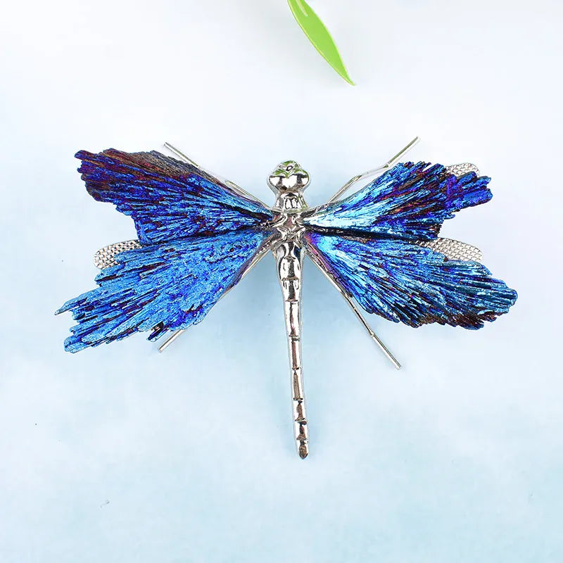 1Pc Natural Crystal Electroplating Aura Tourmaline Handmade Dragonfly Animals Ornaments DIY Gift For Home Decoration Silver Crystal + Quartz