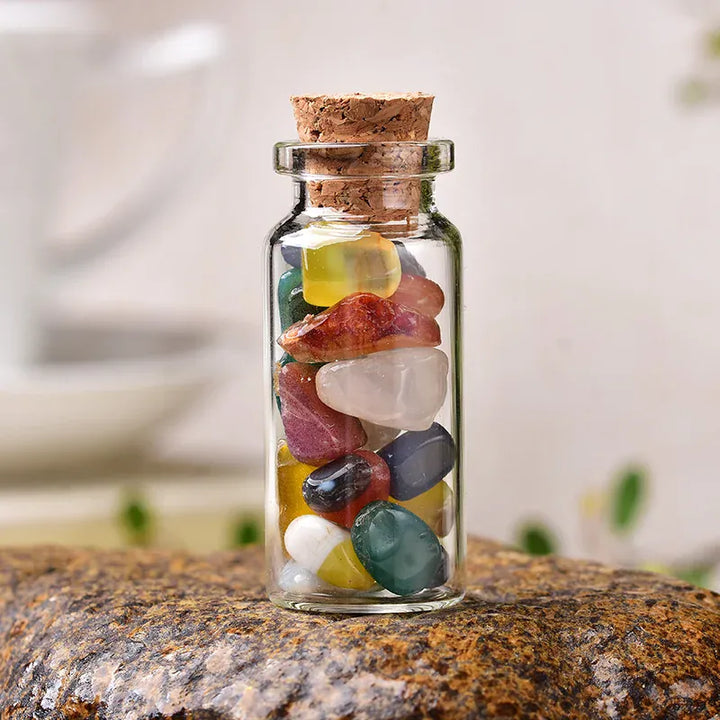 1PC Natural Crystal Glass Wishing Bottle Home Decor Healing Stone Natural Polished Stones Lucky Drifting Bottle Birthday Gifts Crystal + Quartz