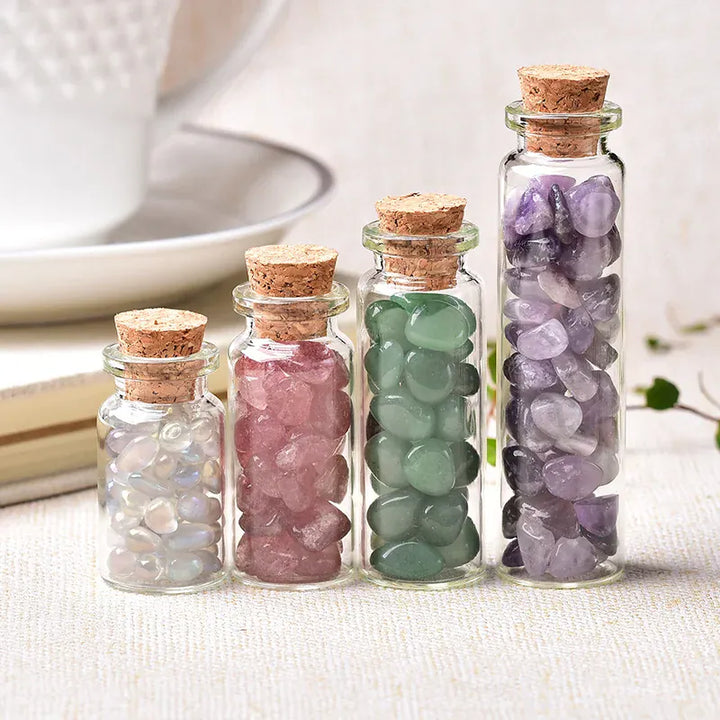 1PC Natural Crystal Glass Wishing Bottle Home Decor Healing Stone Natural Polished Stones Lucky Drifting Bottle Birthday Gifts Crystal + Quartz