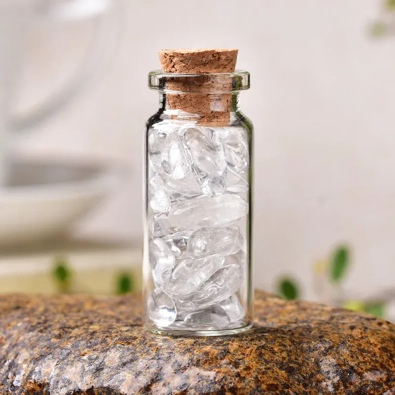 1PC Natural Crystal Glass Wishing Bottle Home Decor Healing Stone Natural Polished Stones Lucky Drifting Bottle Birthday Gifts Crystal + Quartz