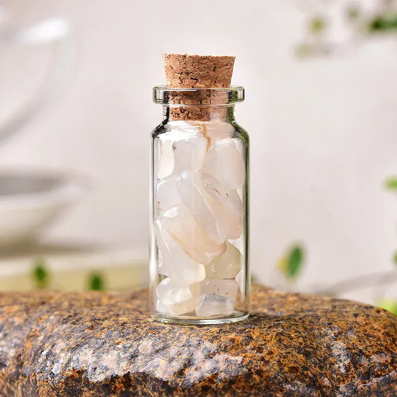 1PC Natural Crystal Glass Wishing Bottle Home Decor Healing Stone Natural Polished Stones Lucky Drifting Bottle Birthday Gifts Crystal + Quartz