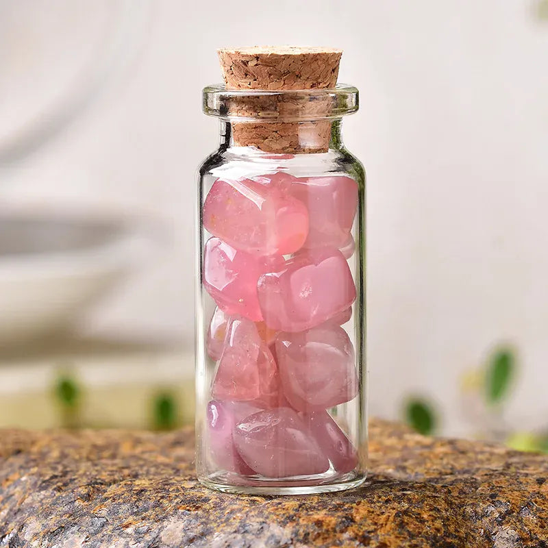 1PC Natural Crystal Glass Wishing Bottle Home Decor Healing Stone Natural Polished Stones Lucky Drifting Bottle Birthday Gifts Crystal + Quartz