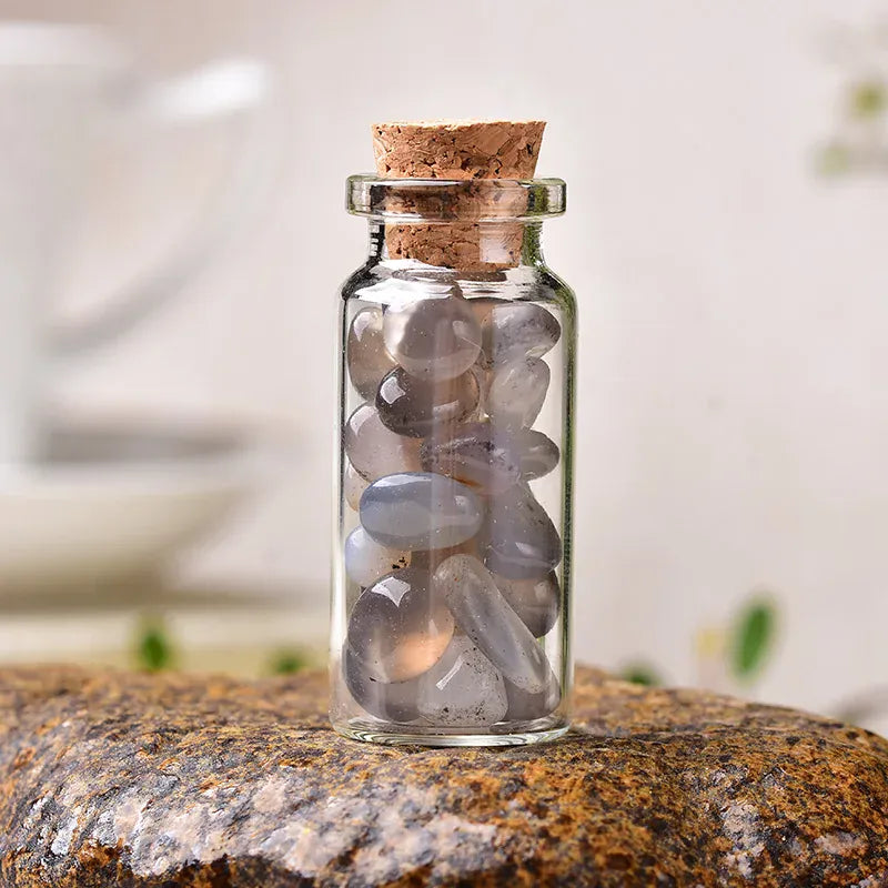 1PC Natural Crystal Glass Wishing Bottle Home Decor Healing Stone Natural Polished Stones Lucky Drifting Bottle Birthday Gifts Crystal + Quartz