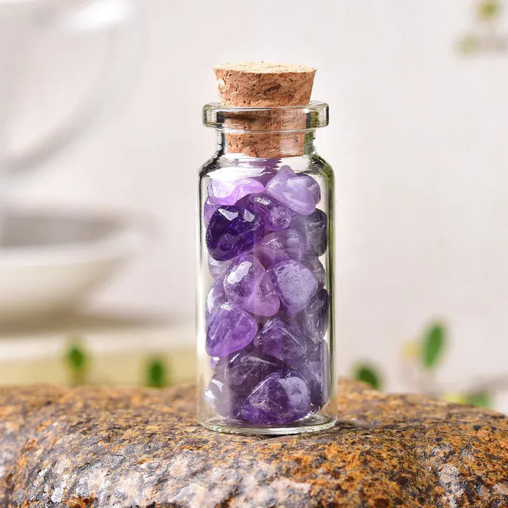 1PC Natural Crystal Glass Wishing Bottle Home Decor Healing Stone Natural Polished Stones Lucky Drifting Bottle Birthday Gifts Crystal + Quartz